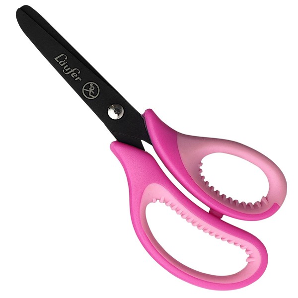 Läufer 87221 Ergonomic Craft Scissors for Kids School from 1st Grade Pink/Pink Right Handed Round Tip Scissors