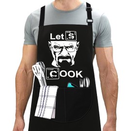 LINEN CLOSET® Adjustable Bbq Aprons for Men Funny Rude Chef Aprons Christmas Grilling Gifts for Dad Son Father Husband with 2 Pockets- Lets Cook Apron