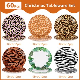 60 Pcs Jungle Safari Wild Animal Party Supplies 10" 400 GSM Jungle Safari Animal Print Paper Plates Jungle Zoo Animal Plates for Jungle Safari Themed Baby Shower Jungle Safari Birthday Party Decor