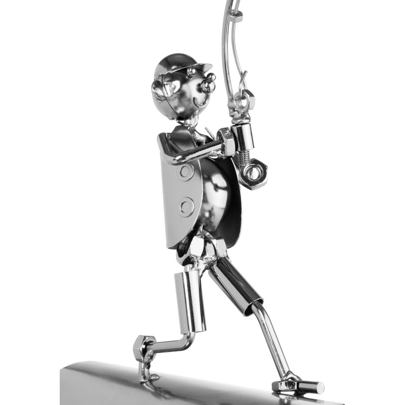 BRUBAKER Wine Bottle Holder 'Fisherman Catching Fish' - Metal Sculpture