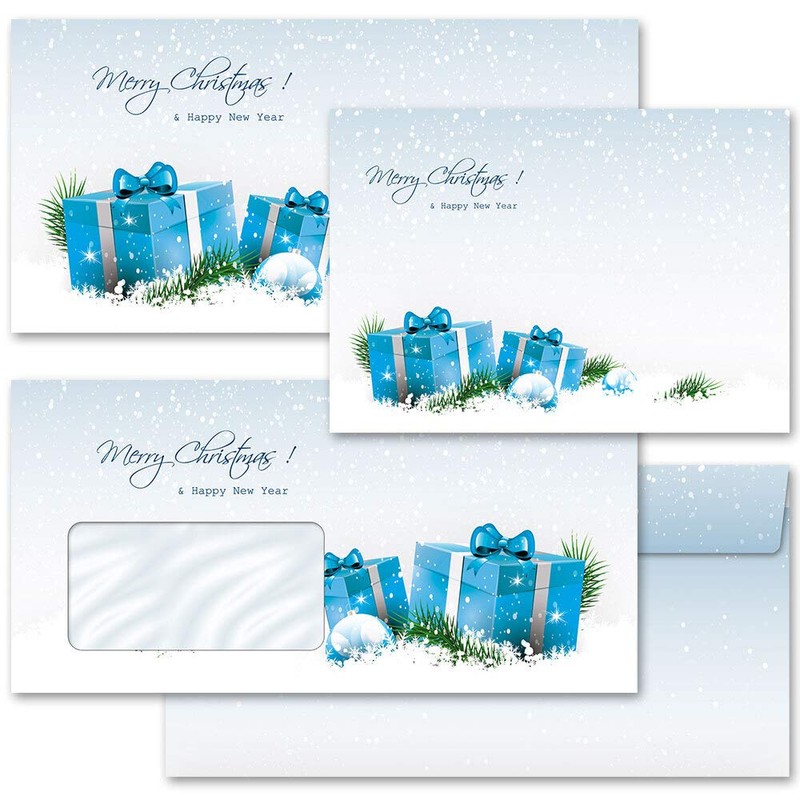 Paper-Media Christmas Envelopes with Window Blue Christmas Gifts DIN Long