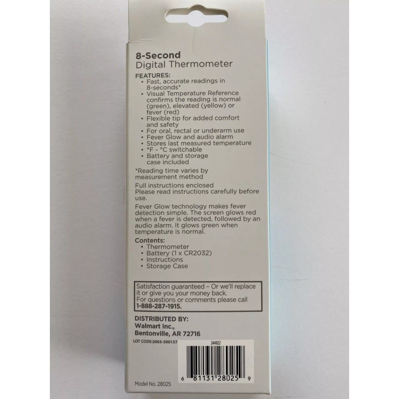 EQUATE New Equate 8 Second Digital Thermometer F/C Flexible Tip