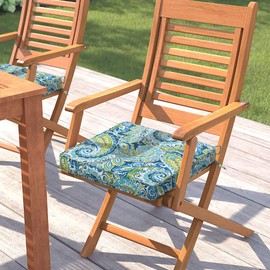 Magpie Fabrics Indoor Outdoor Waterproof Square Chair Cushion, 18" x 18" x 2.5", 2 Pack, Water Resistant Seat Cushions, for Patio Garden Office, Paisley Lapis Green