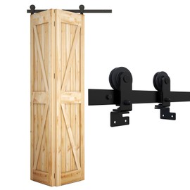 CCJH 6.6FT/79'' Bi-Folding Sliding Barn Door Hardware Kit Heavy Duty for 2 Doors[Hardware Kit Only, No Door ]