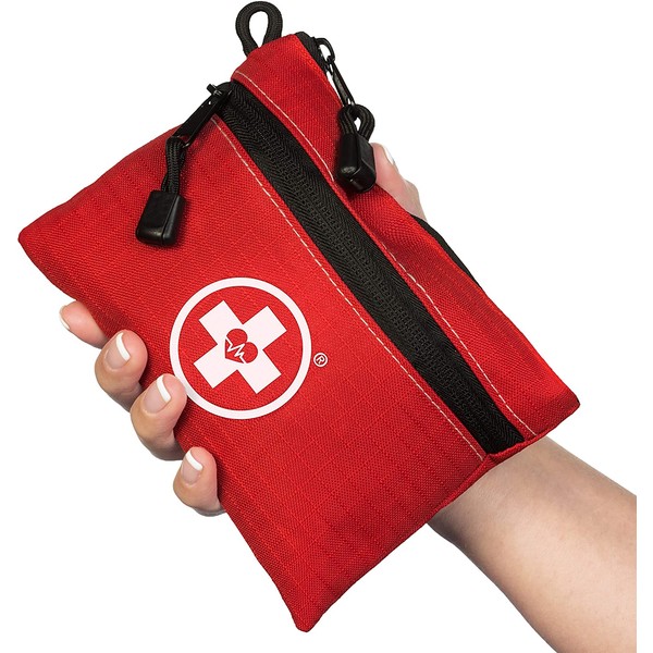 Swiss Safe Survival First Aid Kit Pocket Sized Pouch, Lightweight & Compact with Dual Zippers (64 Pieces)