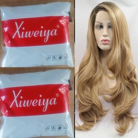 Xiweiya Long Natural Wave Ombre Brown Blonde Synthetic Lace Front Wigs Side Part Heat Resistant Fiber Hair Wigs For Women Replacement Everyday Wigs