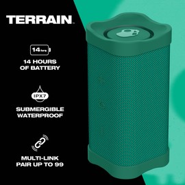 Skullcandy Terrain Wireless Bluetooth Speaker - IPX7 Waterproof Portable Speaker with Dual Custom Passive Radiators, 14 Hour Battery, Nylon Wrist Wrap, & True Wireless Stereo