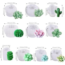 Modelos de cera de plantas suculentas para hacer velas, juego de 10 moldes de silicona 3D de cactus, 50 mechas de vela, apto para hacer hielo, chocola
