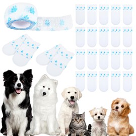20 Pcs Disposable Dog Boots Paw Protectors, Waterproof Dog Shoes for Small Size Dogs, Adjustable Self-Adhesive Bandage, Dog Booties for Outdoor & Indoor Walking, Dog Feet Covers, Dog Disposable(S)