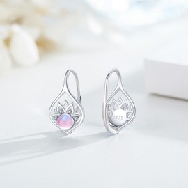 Lotus Earrings for Women 925 Sterling Silver Gemstone Lotus Flower Leverback Earrings Yoga Gemstone Jewelry Gifts for Women, One size, Sterling Silver, Cats Eye
