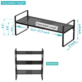iPEGTOP 3 Pack Expandable Cabinet Storage Shelf, Stackable Heavy Duty Steel Metal Spice Rack Adjustable Height Home Office Pantry Garage Shelf Shelf for Counter Kitchen Organization, Black