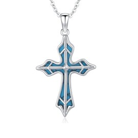 ABIGY Cross Necklace 925 Sterling Silver Cross Pendant with Turquoise Necklace Jewellery for Women, Sterling Silver
