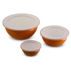 Omada Design Set of 3 Salad Bowls with Lids (0.5 L - 1.5 L - 3.5 L) White Interior and Colourful Exterior Microban Antibacterial Line Sanaliving
