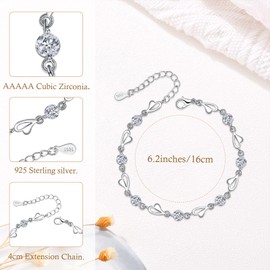GULICX Silver Birthstone Bracelet for Women, 925 Sterling Silver Adjustable Love Heart Cubic Zirconia Crystal Friendship Bracelets for Ladies Girls Sister Anniversary Birthday Christmas Jewellery Gift