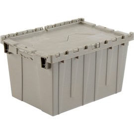 Global Industrial Plastic Attached Lid Shipping & Storage Tote 21-7/8""x15-1/4""x12-7/8"" Gray - 1 Each