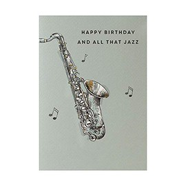 Ling Designs - 'Happy Birthday' Card - Fun Illustrated Design with Saxophone - Gold Leaf Highlights - Ladies and Mens