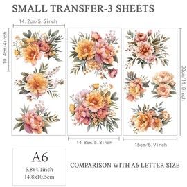 OLYCRAFT 3pcs/Set Peonies Rub on Transfers for Crafts and Furniture 6x12 inch Flower Clusters Decor Transfer Stickers Vintage Floral Transfers for Wood Furniture Scrapbooking Home Decorations