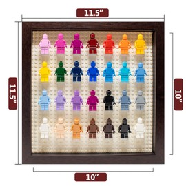 Poster Palooza Figurine Display Case 10x10 Walnut Shadow Box for Miniature Figures 10x10 Walnut Wood Shadow Box with White Base to Display Up to 28 Block Figures