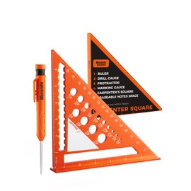 Mecurate 7-Inch Aluminum Alloy Rafter Square with 2-in-1 Carpentry Pencil - Durable Measuring and Marking Tool for Woodworking, Construction, and DIY Projects