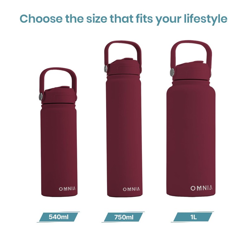 OMNIA NUTRIENTS Vacuum Insulated Stainless Steel Water Bottle, 2 Lids
