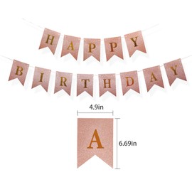 Rose Gold Glitter Happy Birthday Banner Macarons Happy Swallowtail Flag for Women, Girls Children & Babies Birthday Party Venue Setting