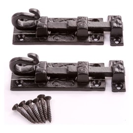 Antique Black Cast Iron Tower Door Bolt 75mm Cast Iron Ornate Door Bolts Sliding Gate Bolt Bedroom Latch Lock Door Bolt Heavy Duty Barrel Bolt with Matching Screws Pack of 2.