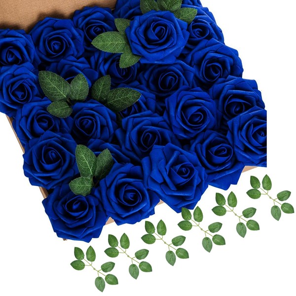 cosybeau Royal Blue Roses (Near Navy Blue) Artificial Fake Rose Flowers 50 PCS w/Stem for Valentines Day Decorations Bouquets Wedding Centerpieces Arrangements Party Home Decor