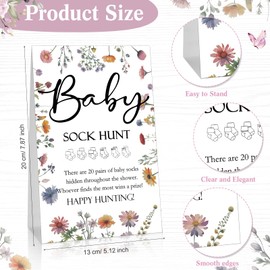 Hoteam 21 Pcs Baby Shower Games Include Baby Sock Hunt Sign and 20 Pair Small Cotton Socks Wooden Table Sign with Holder for Gender Reveal Party Favors(Classic Style)
