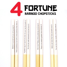 GAMAGO Fortune Bamboo Chopsticks Set – 4 Pair of Adorably Cute Reusable Chop-sticks - Easy Grip, Lightweight, Durable, 9.25 Inches