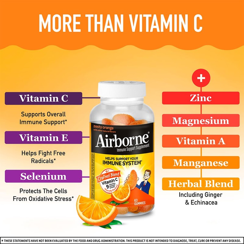 Airborne 750mg Vitamin C Immune Support Supplement Gummies for Adults,