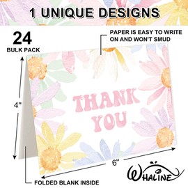 Whaline 24 Pack Pastel Floral Thank You Cards Pink Daisy Flower Note Cards with Envelope Sticker Greeting Blank Card for Wedding Bridal Shower Spring Summer Baby Shower Birthday