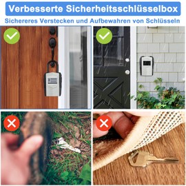 ZHEGE Key Safe Outdoor Car Key Safe with Hanger, Large, Key Cabinet with Number Code for 10 House Keys, Key Box with Code for Outdoor Home, Garage, Apartment (Grey)