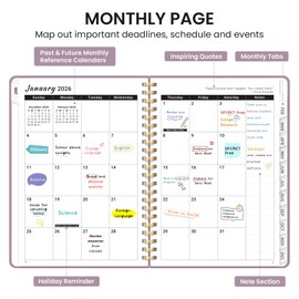 2026 Planner, Weekly and Monthly Planner, January 2026 - December 2026, Hardcover 2026 Calendar Planner Book with Tabs For Women & Men, Inner Pocket, Spiral Bound, Perfect for Office Home School Supplies - A4 (8.5" x 11"), Boho Purple