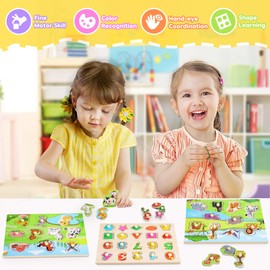lenbest Set of 3 Wooden Puzzles - Toddler Toy from 2 3 Years - Montessori Toy from 1 Year - Puzzle from 2 - Wooden Toy Children's Toy Motor Skills Toy - Wooden Puzzle from 1 Year