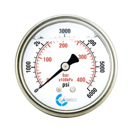 CARBO Instruments 2 Medidor de presión de 1-2 pulgadas, caja de acero inoxidable, conexión de latón chapado en cromo, relleno Lqiuid, 0-6000 psi/kPa, montaje trasero NPT de 1/4 pulgadas