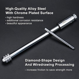 KOOTANS Adjustable T-Handle Ratchet Tap Holder Wrench + 5pcs M3 M4 M5 M6 M8 Machine Screw Thread Metric Plug T-shaped Tap, Bothway Hand Screw Tap Set Manual Tapping Tool Kit for Home Use (Long)