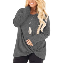 Plus Size Tunics for Woman Knotted Sweatshirt Pullover Plain Blouse Tops Grey-26W