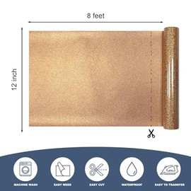 MerryMade Orange Glitter Heat Transfer Vinyl 12" x 8 ft HTV for Shirts, Glitter HTV for All Cutter Machine - Easy to Cut & Weed for Heat Vinyl Design (Copper)