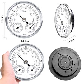 Aowutus Outdoor Barometer Thermometer Hygrometer - 5in Barometer Weather Station, Barometer for Home Wall, Fishing Boat, Baby Room, Office
