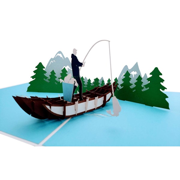 iGifts And Cards Awesome Fishing Pop Up Greeting Card - Friendship, Retirement, Happy Birthday, Father’s Day, Dad, Husband, Adventure, Get Well, Boss, Mountain Fishing Card, Card for Fisherman