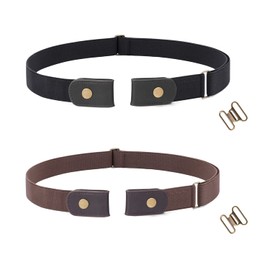 WERFORU No Buckle Invisible Stretch Belt Buckle-Free Elastic Belt for Women and Men (Black+Coffee, Pants Size 31"-50")
