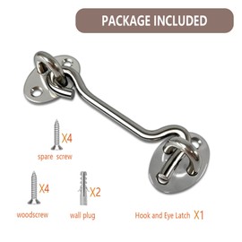 TOPYWMSP Hook and Eye Latch 1Pcs 4 Inch Stainless Steel Cabin Hook for Door,Gate,Window(100mm)
