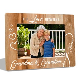 Photo Gifts Wooden Picture Frame, The Love Between a Grandma & Grandson is Forever, Rustic Wood Photos Frames for Tabletop Display, Birthday and Christmas Gifts for Grandma, Fits Display 4 x 6 Photos