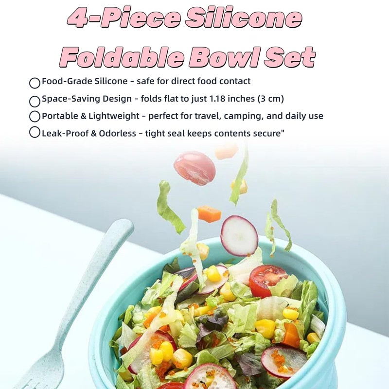 Ristpal 4pack Collapsible Silicone Food Storage Container Set，Multi-Use
