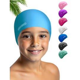 KIDVERSE Badekappe Kinder wasserdicht - Schwimmhaube Kinder mit Anti-Rutsch-Noppen - Badekappen für Schwimmer mit UV Schutz - Schwimmhaube Jungen - Reißfeste Badehauben in verschiedenen Größen