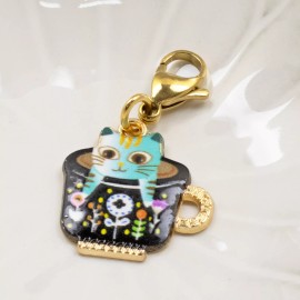 Unbranded Kitty in a Teacup Clip-On Charm - Whimsical Cat Accessory - Handbag Bling
