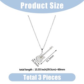 UNICRAFTALE 3 Pcs 3 Colors Guitar Pendant Necklaces Titanium Steel Music Pendant Necklaces Guitar Pick Necklaces Rock Punk Jewelry Necklaces with Adjustable Chain for Men Women