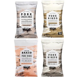 Artisanal Oven-Baked Pork Rinds & Pork Cracklings – Variety Pack – Maple Bacon, BBQ, Pink Himalayan Salt, Sea Salt & Pepper – 2.5 oz Bags (4-Pack)