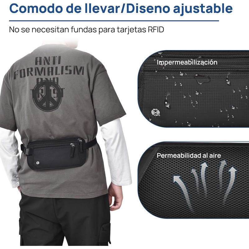 Cangurera de Viaje, Cinturón de Viaje con Bloqueo RFID, Soporte