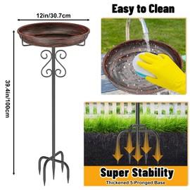 TUSPEU Metal Bird Bath for Outside,Bird Baths Feeder Bowl with 5 Prongs Base Stake,Freestanding BirdBaths for Outdoors Garden Patio Yard Lawn Decor (Vintage Bronze)